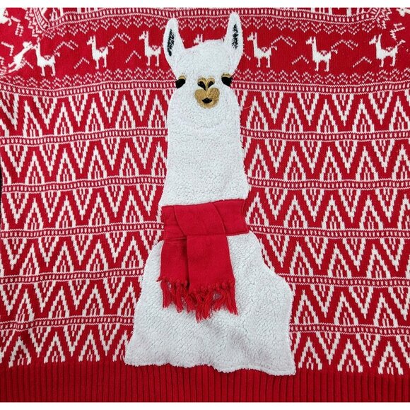 Mens Christmas Lama Sweater Pullover Red White Geometric Size XL JH1223 - Picture 3 of 6